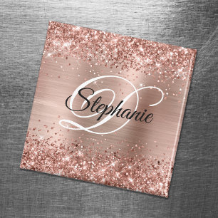 Funkelndes Roségold-Glitter-Folien-Monogramm Magnet