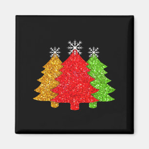 Funkelndes rotes goldgrünes Weihnachtsbaum-Schneeg Magnet