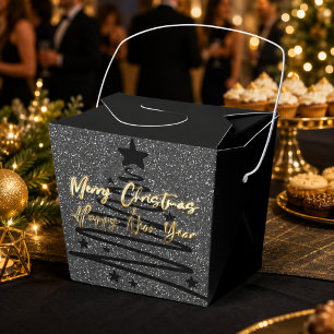 Funkelndes Schwarz Gold Frohe Weihnachten Glücklic Geschenkschachtel