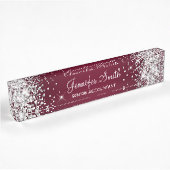 Funkelndes Silber Glitter Burgunder Gradient Namensplakette