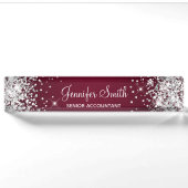 Funkelndes Silber Glitter Burgunder Gradient Namensplakette (Vorderseite)