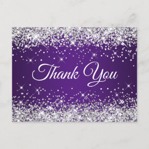 Funkelndes Silber Glitter Königliches Lila Danke Postkarte