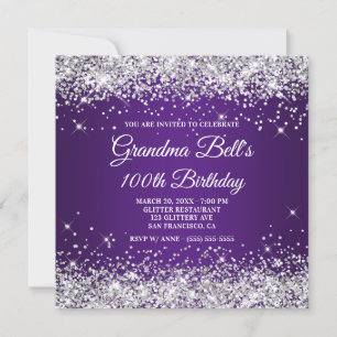 Funkelndes Silber Glitter Königliches Violett 100. Einladung