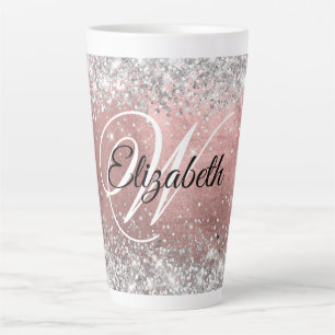 Funkelndes Silber Glitter Rose Blush Folien Monogr Milchtasse
