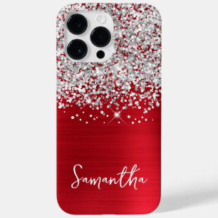 Funkelndes Silber Glitter Rot Glam Name Case-Mate iPhone 14 Pro Max Hülle