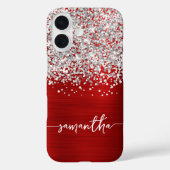 Funkelndes Silber Glitter Rot Glam Name Case-Mate iPhone Hülle (Rückseite)