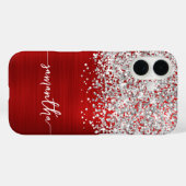 Funkelndes Silber Glitter Rot Glam Name Case-Mate iPhone Hülle (Rückseite (Horizontal))