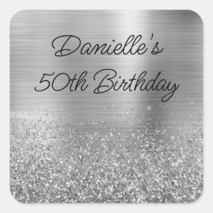 Funkelndes Silber Glitter und Folie 50. Geburtstag Quadratischer Aufkleber