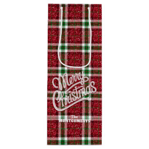 Funkelndes Weihnachts-Karo Geschenktüte Für Weinflaschen