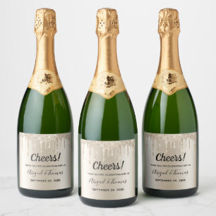 Funkelndes Wein Glitter-Tropf Trend Glamour Schaumweinetikett
