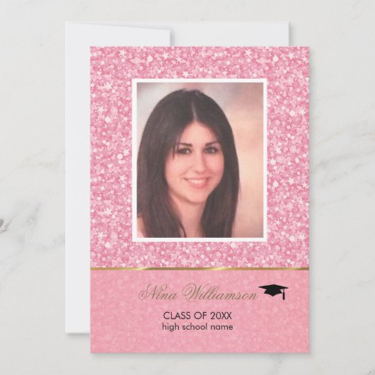 Funkelrosa Glitzer-Abschluss Einladung (Vorderseite)