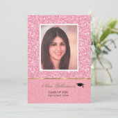 Funkelrosa Glitzer-Abschluss Einladung (Stehend Vorderseite)
