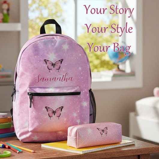 Funkelrosa Schmetterlingsträume Bedruckter Rucksack