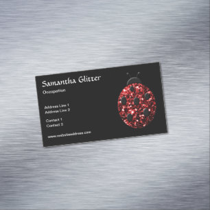 Funkelrote Glitzern Ladybird Ladybug Black Magnetische Visitenkarte