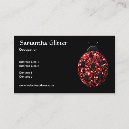 Funkelrote Glitzern Ladybird Ladybug Black Visitenkarte (Vorderseite)