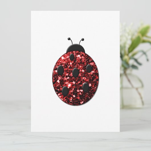 Funkelrote Glitzern Ladybird Ladybug Einladung (Stehend Vorderseite)
