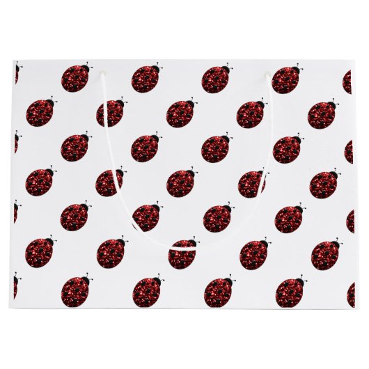 Funkelrote Glitzern Ladybird Ladybug-Muster Große Geschenktüte (Vorderseite)