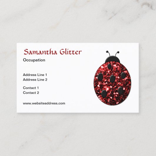 Funkelrote Glitzern Ladybird Ladybug Visitenkarte (Vorderseite)