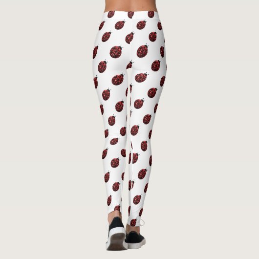 Funkelrote Glitzern-Ladybug-Muster auf weiß Leggings (Rückseite)
