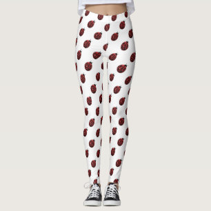 Funkelrote Glitzern-Ladybug-Muster auf weiß Leggings