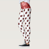 Funkelrote Glitzern-Ladybug-Muster auf weiß Leggings (Links)