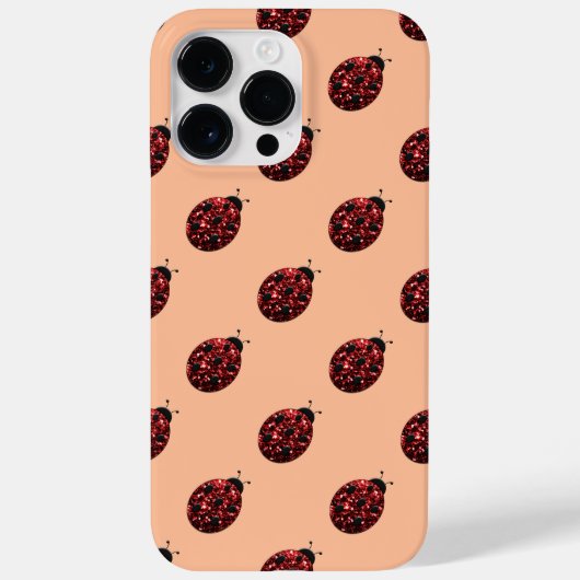 Funkelrote Glitzern Ladybug-Musterpfirsich Case-Mate iPhone Hülle (Rückseite)