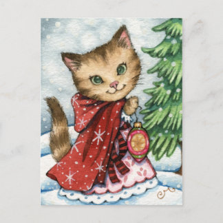 Funkelschnee - Niedliche Weihnachtskatze Postkarte