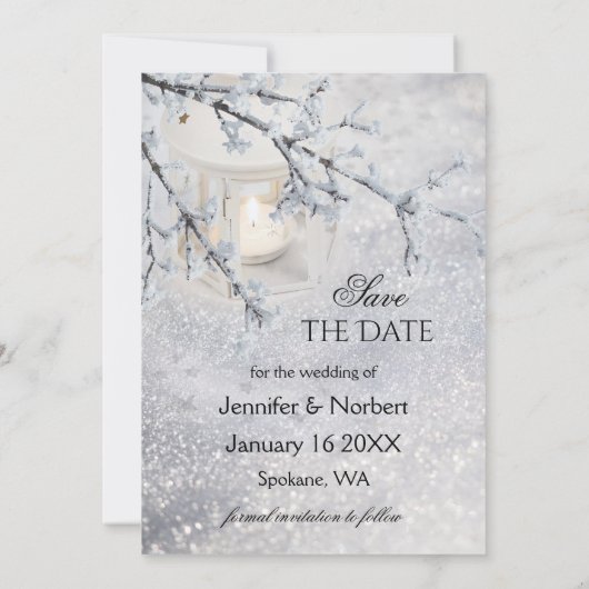 Funkelschnee WinterWedding Save the Date Card (Rückseite)