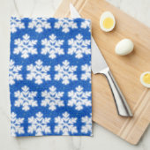 Funkelweiße Schneeflocken blauer Hintergrund Geschirrtuch (Viertel Falte)