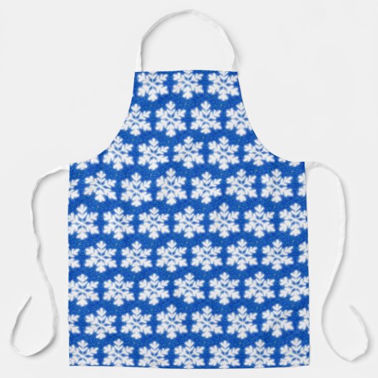 Funkelweiße Schneeflocken blauer Hintergrund Schürze (Vorderseite)
