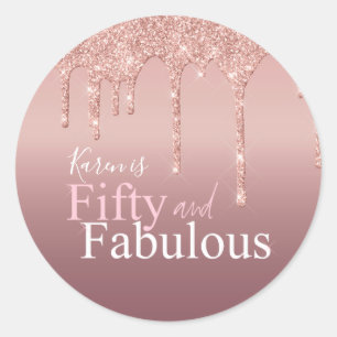 Funken Fifty und Fabelhaft Pink Glitter Geburtstag Runder Aufkleber