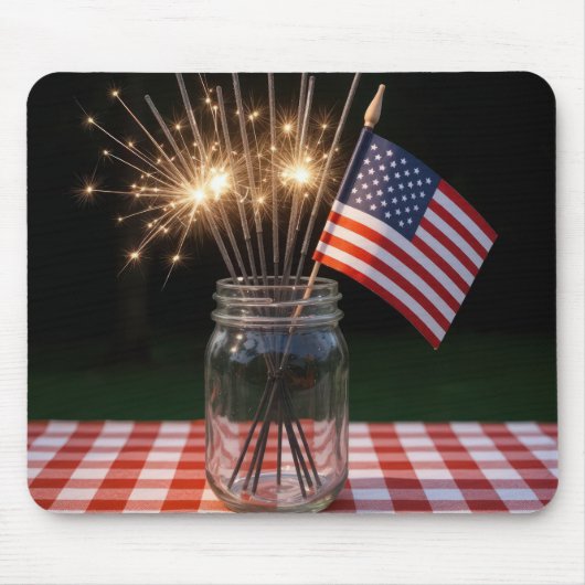 Funkenfeuerwerk zum 4. Juli mit amerikanischer Fla Mousepad (Vorne)