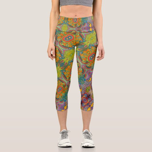 Funkes Retromuster Capri Leggings (Vorderseite)