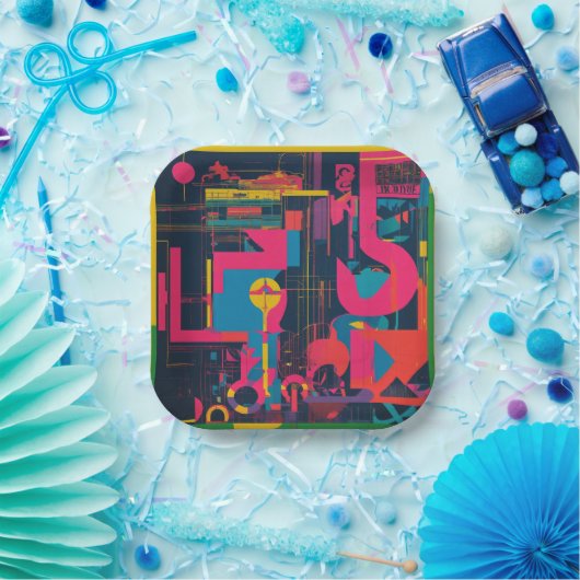 Funkfrequenzen: Schönes mehrfarbiges Design Pappteller (Party)