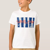 Funkiges T-Shirt mit blau-weißen Streifen und Anke