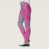 Funkrosa und orange-leopardenes Gesichtsmuster Leggings (Links)