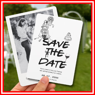 Funktionale handgezeichnete skurrile Schwarz-Weiß- Save The Date