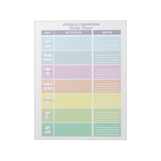 Funktionaler Pastel-Regenbogen-farbener Wochenplan Notizblock (Rotiert)