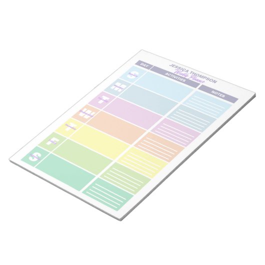 Funktionaler Pastel-Regenbogen-farbener Wochenplan Notizblock (angewinkelt)
