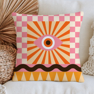 Funktionales Böse-Auge-Design Pink & Orange RETRO Kissen