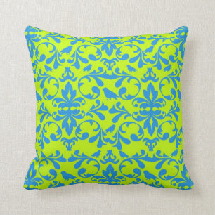 funktionales limettengrünes hellblaues Vogeldamask Kissen