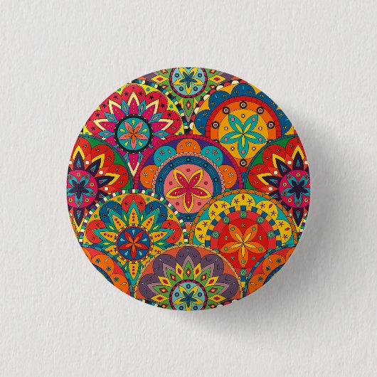 Funktionales Retro-farbenfrohes Mandala-Muster Button (Vorderseite)