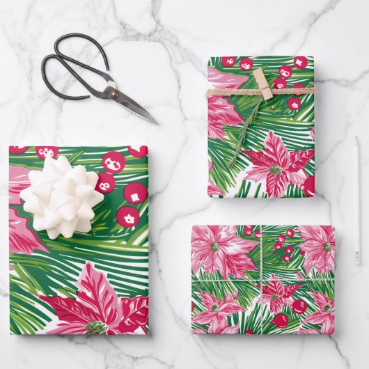 Funktionales Weihnachtslaub-Muster Geschenkpapier Set (Vorderseite)