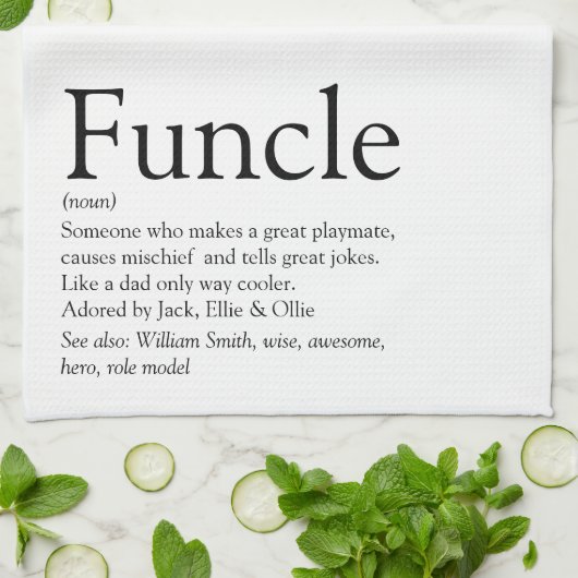 Funktionell, Onkel Definition schwarz und weiß Geschirrtuch (Gefaltet)