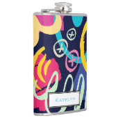 Funky 1980er Stil Farbiges Muster mit Monogramm Flachmann (Rechts)