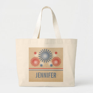 Funky 4. Juli Feuerwerk & Streifen Bag Jumbo Stoffbeutel