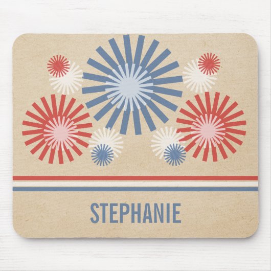 Funky 4. Juli Fireworks & Stripes Mousepad (Vorne)