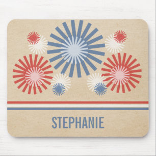 Funky 4th of July Fireworks & Stripes Mousepad