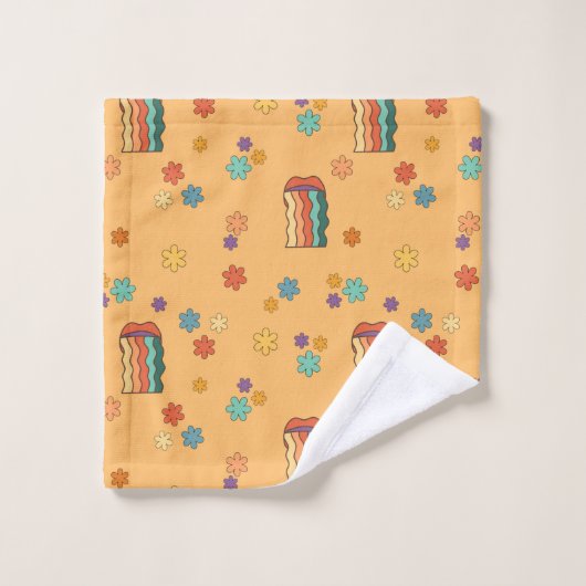 Funky 60s Towel Eclectic Boho Bath Statement Badhandtuch Set (Waschlappen)