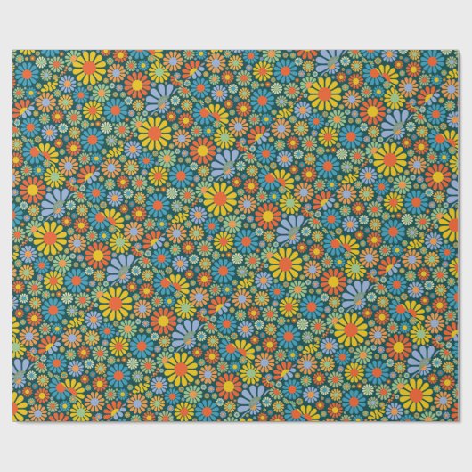 Funky 70er Art-Blumen Geschenkpapier (Flach)